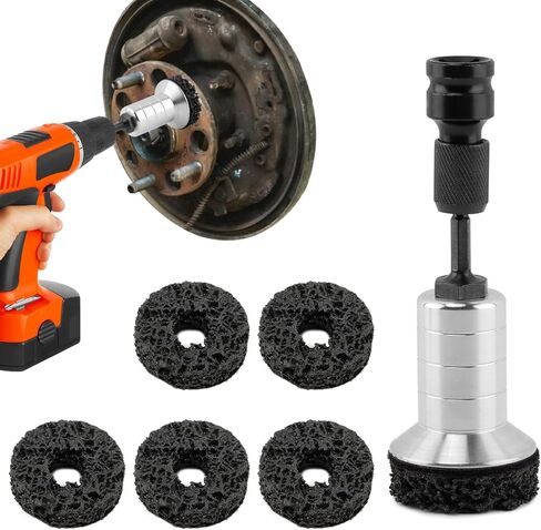 Wheel Hub Cleaning Tool Kit, Brake Hub Cleaning Kit Wheel Stud Cleaner, Quick Rust Removal Fits Power Drill or 1/2" Impact Driven Wrenches for Lug Studs, Rotors(Color:Black) in Saudi Arabia