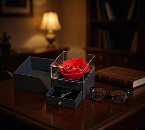 ورود حمراء أبدية محفوظة في صندوق - تحتوي على قلادة على شكل قلب منقوشة. هذه المجموعة مصنوعة من ورود حمراء أبدية حقيقية، وهي هدية رومانسية مثالية لأعياد الميلاد واحتفالات الذكرى السنوية وعيد الأم والمزيد. in Kuwait