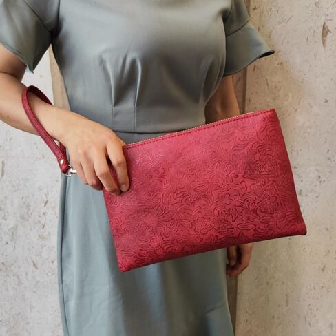 Elegant Floral Embossed Wristlet Clutch Purse Bag PU Leather Medium Size Female Clutches with Wrist Strap in Saudi Arabia