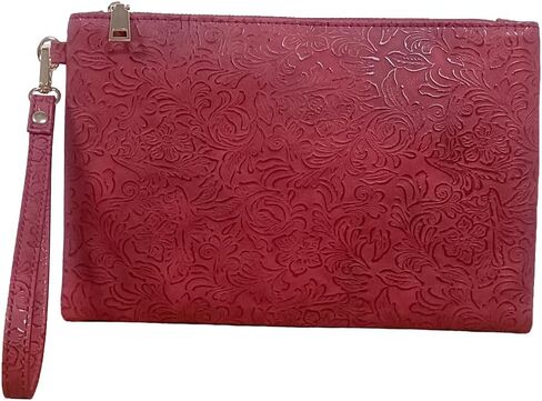Elegant Floral Embossed Wristlet Clutch Purse Bag PU Leather Medium Size Female Clutches with Wrist Strap in Saudi Arabia