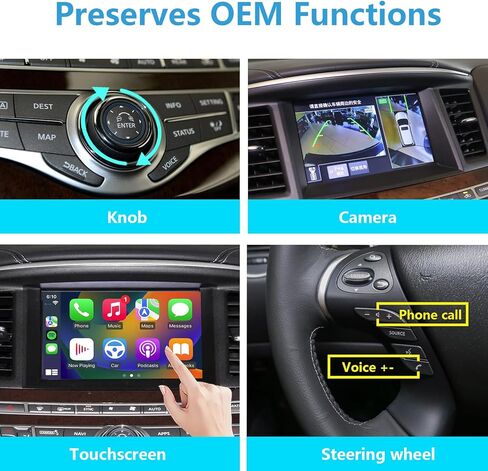 وحدة CarPlay اللاسلكية وAndroid Auto المتوافقة مع مجموعة Infiniti QX60 QX80 Q70 Nissan Armada التحديثية، تدعم الكاميرا الأصلية، صوت بلوتوث وميكروفون in Kuwait
