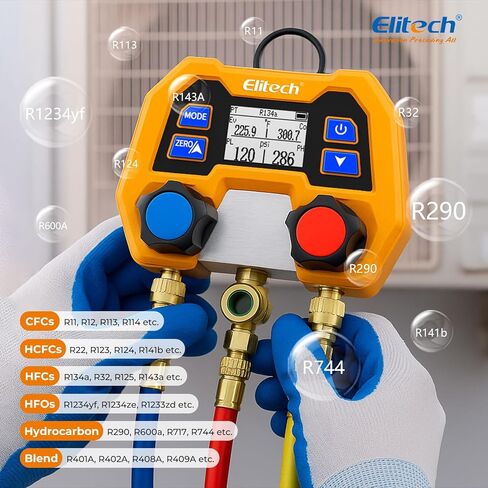 Elitech Mini Split HVAC Pro Tool Kit with Digital Manifold, 5CFM Vacuum Pump & Leak Detector, Includes R410A & R32 Safety Adapters in Saudi Arabia