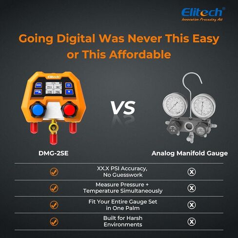 Elitech Mini Split HVAC Pro Tool Kit with Digital Manifold, 5CFM Vacuum Pump & Leak Detector, Includes R410A & R32 Safety Adapters in Saudi Arabia