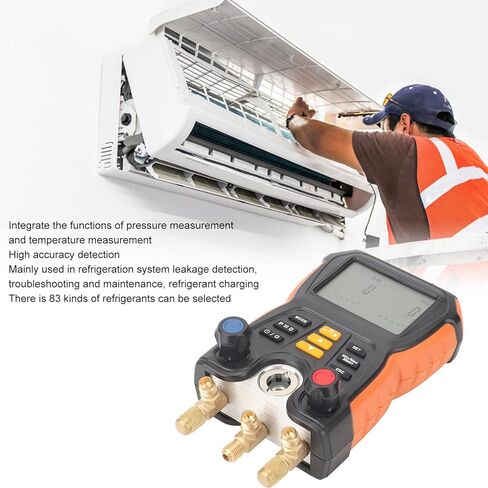 WALFRONT Digital Manifold 2 in 1 HVAC Refrigeration Digital Pressure Temperature Tester with 83 Refrigerants Selection Heat Pump Mode for AC System Leak Detection Maintenance in Saudi Arabia