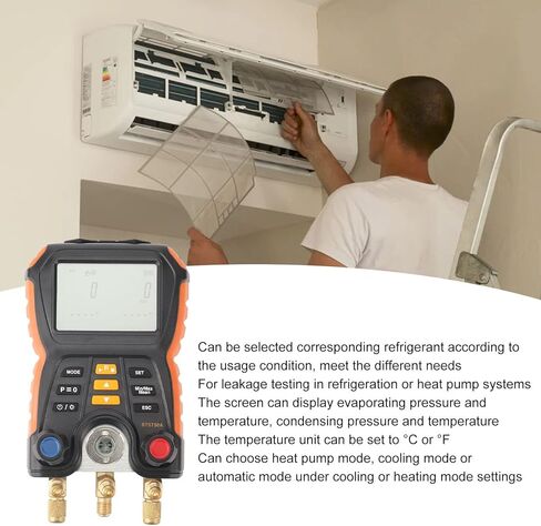 WALFRONT Digital Manifold 2 in 1 HVAC Refrigeration Digital Pressure Temperature Tester with 83 Refrigerants Selection Heat Pump Mode for AC System Leak Detection Maintenance in Saudi Arabia