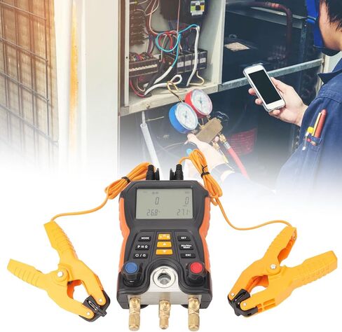 WALFRONT Digital Manifold 2 in 1 HVAC Refrigeration Digital Pressure Temperature Tester with 83 Refrigerants Selection Heat Pump Mode for AC System Leak Detection Maintenance in Saudi Arabia