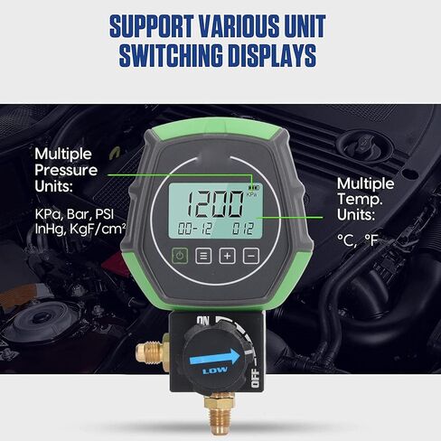 WALFRONT Digital Manifold Meter, AC Vacuum Pressure Temperature Tester with Built in 90 Refrigerants for Automotive Household Air Conditioning Refrigeration Equipment in Saudi Arabia