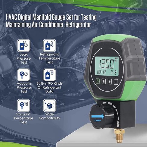 WALFRONT Digital Manifold Meter, AC Vacuum Pressure Temperature Tester with Built in 90 Refrigerants for Automotive Household Air Conditioning Refrigeration Equipment in Saudi Arabia