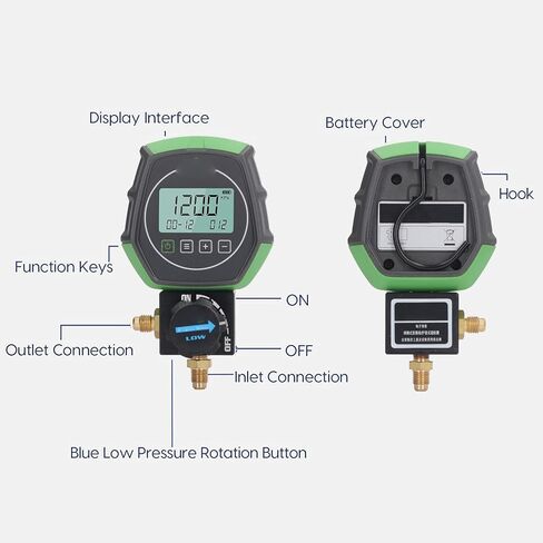 WALFRONT Digital Manifold Meter, AC Vacuum Pressure Temperature Tester with Built in 90 Refrigerants for Automotive Household Air Conditioning Refrigeration Equipment in Saudi Arabia