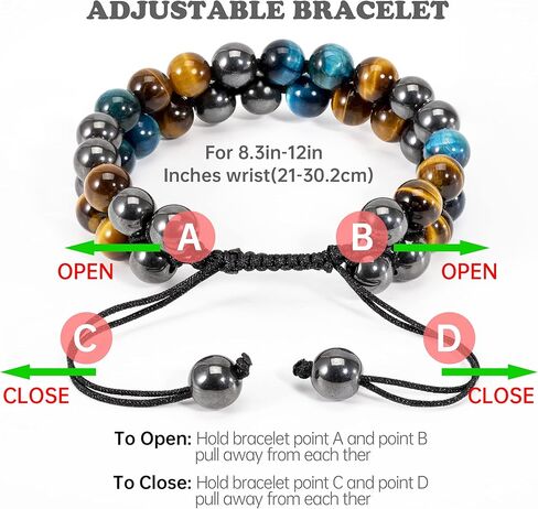 Triple Protection Bracelet - Bracelet for Men and Women Natural Tiger Eye Stone Hematite and Obsidian 8mm Healing Crystal Bracelet Good Luck Prosperity Health in Kuwait
