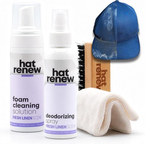 Hat Renew Eco-Friendly Ingredients Foaming Hat Cleaner Kit - Fresh Linen Scent - Sweat Stain & Odor Remover for Hats & Caps - No Soaking, No Washing Machine - Safe for Embroidery & Structured Hats in Saudi Arabia