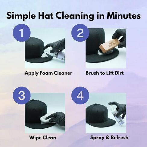 Hat Renew Eco-Friendly Ingredients Foaming Hat Cleaner Kit - Fresh Linen Scent - Sweat Stain & Odor Remover for Hats & Caps - No Soaking, No Washing Machine - Safe for Embroidery & Structured Hats in Saudi Arabia