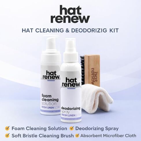 Hat Renew Eco-Friendly Ingredients Foaming Hat Cleaner Kit - Fresh Linen Scent - Sweat Stain & Odor Remover for Hats & Caps - No Soaking, No Washing Machine - Safe for Embroidery & Structured Hats in Saudi Arabia