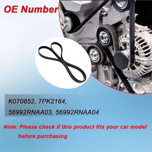 AUCERAMIC Engine Serpentine Drive Belt Fit 2006-2011 for Honda Civic L4 1.8L Replace# K070852, 7PK2164, 56992RNAA04 in Saudi Arabia