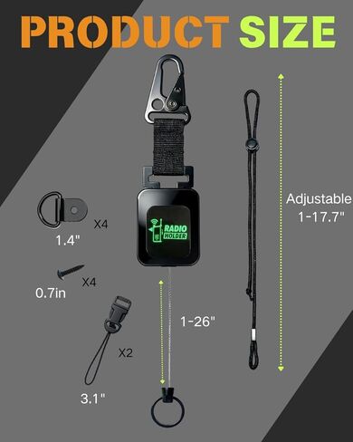 14-PCS Radio Holder 360°Adjustable 26" Retracting with 2pack, 4 Mounting Screws, 4 Steel D-Loops, 2 Long & 2 Short Ropes, Used in Low-Light Conditions for Truck in Kuwait