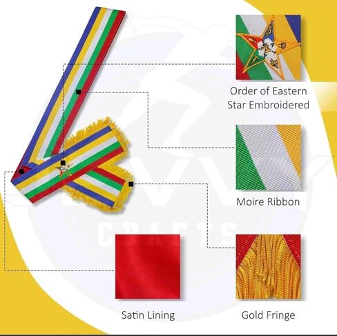 مجموعة مكونة من 12 وشاحًا على شكل نجمة شرقية - شعارات ماسونية OES للضباط - وشاح احتفالي من الساتان الأحمر مع هامش ذهبي ونجمة مطرزة بخمسة ألوان - إكسسوارات لودج ماسونية كبيرة in Kuwait