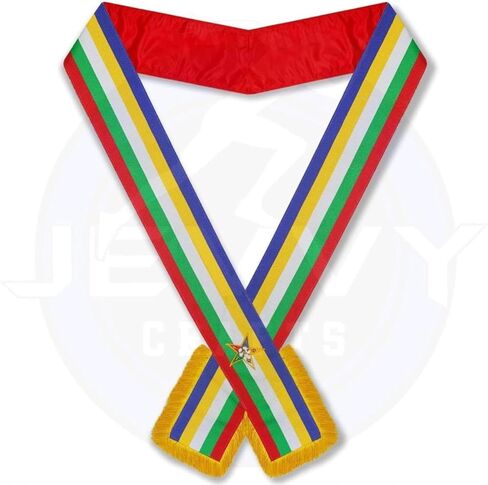 مجموعة مكونة من 12 وشاحًا على شكل نجمة شرقية - شعارات ماسونية OES للضباط - وشاح احتفالي من الساتان الأحمر مع هامش ذهبي ونجمة مطرزة بخمسة ألوان - إكسسوارات لودج ماسونية كبيرة in Kuwait