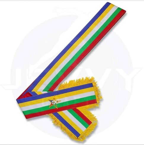 مجموعة مكونة من 12 وشاحًا على شكل نجمة شرقية - شعارات ماسونية OES للضباط - وشاح احتفالي من الساتان الأحمر مع هامش ذهبي ونجمة مطرزة بخمسة ألوان - إكسسوارات لودج ماسونية كبيرة in Kuwait