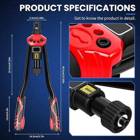 مجموعة صواميل برشام احترافية مقاس 16 بوصة، أداة ريفنوت/جوز للخدمة الشاقة مع مماسك سريعة التغيير، مسدس صامولة برشام مع مؤشر للسكتة الدماغية، أداة إدخال ملولبة مع 15 مغزلًا و170 صامولة، حقيبة حمل in Kuwait