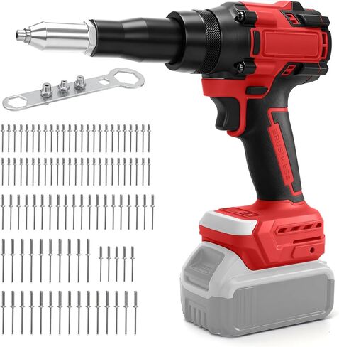 مسدس برشام لاسلكي متوافق مع بطارية ميلووكي 18 فولت، مسدس برشام كهربائي بدون فرش مع 3 أحجام من المسامير الفولاذية (1/8 بوصة، 5/32 بوصة، 3/16 بوصة)، أداة صامولة برشام أوتوماتيكية للمعادن والبلاستيك والجلد (بدون بطارية) in Kuwait