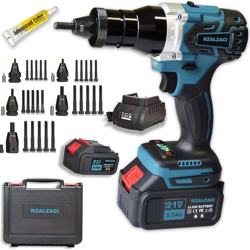 أداة صامولة برشام لاسلكية، مسدس صامولة برشام يعمل بالبطارية للمكسرات المترية M4-M5-M6-M8-M10، التثبيت التلقائي/اليدوي، وظيفة الذاكرة، بطارية 5.0 أمبير في الساعة in Kuwait