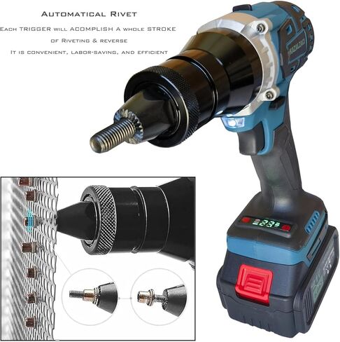 أداة صامولة برشام لاسلكية، مسدس صامولة برشام يعمل بالبطارية للمكسرات المترية M4-M5-M6-M8-M10، التثبيت التلقائي/اليدوي، وظيفة الذاكرة، بطارية 5.0 أمبير في الساعة in Kuwait