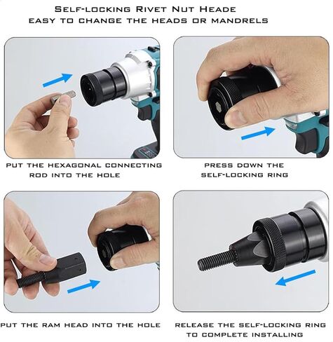 أداة صامولة برشام لاسلكية، مسدس صامولة برشام يعمل بالبطارية للمكسرات المترية M4-M5-M6-M8-M10، التثبيت التلقائي/اليدوي، وظيفة الذاكرة، بطارية 5.0 أمبير في الساعة in Kuwait