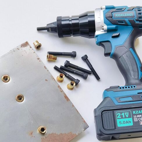 أداة صامولة برشام لاسلكية، مسدس صامولة برشام يعمل بالبطارية للمكسرات المترية M4-M5-M6-M8-M10، التثبيت التلقائي/اليدوي، وظيفة الذاكرة، بطارية 5.0 أمبير في الساعة in Kuwait