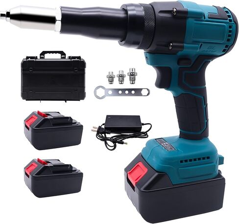 21 V Cordless Rivet Gun with Charger and 2 Batteries, Brushless Motor, Portable Electric Automatic Rivet Gun Kit for 3/32", 1/8", 5/32" Stainless & Aluminum Rivets in Kuwait