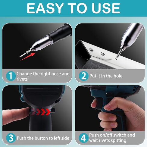 21 V Cordless Rivet Gun with Charger and 2 Batteries, Brushless Motor, Portable Electric Automatic Rivet Gun Kit for 3/32", 1/8", 5/32" Stainless & Aluminum Rivets in Kuwait