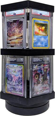 Graded card slab electronically rotating display stand, fits PSA BGS TAG CGC, maximum 18 slabs in Saudi Arabia