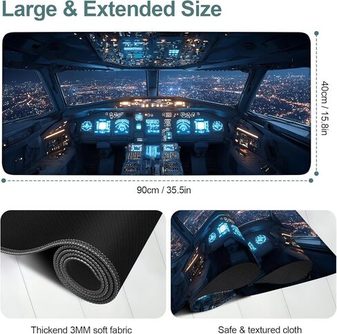 لوحة ماوس ألعاب ممتدة من Flight Cockpit مقاس 35.4 بوصة × 15.7 بوصة، بساط مكتب كبير، قاعدة مطاطية غير قابلة للانزلاق، سطح أملس للمنزل والمكتب in Saudi Arabia