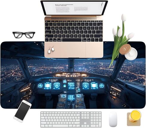 لوحة ماوس ألعاب ممتدة من Flight Cockpit مقاس 35.4 بوصة × 15.7 بوصة، بساط مكتب كبير، قاعدة مطاطية غير قابلة للانزلاق، سطح أملس للمنزل والمكتب in Saudi Arabia