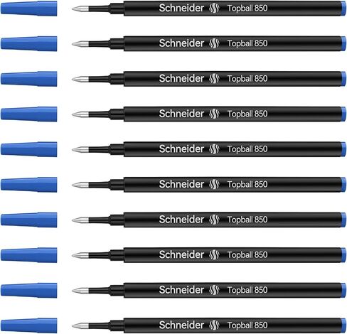 Schneider Rollerball Refill Blue Fine - Smooth Writing Pack of 10 Rollerball Refills Designed for BEILUNER Pens - Safety Non Dry Roller Pen Refill F - Schneider 850 Size - Made in Germany in Kuwait