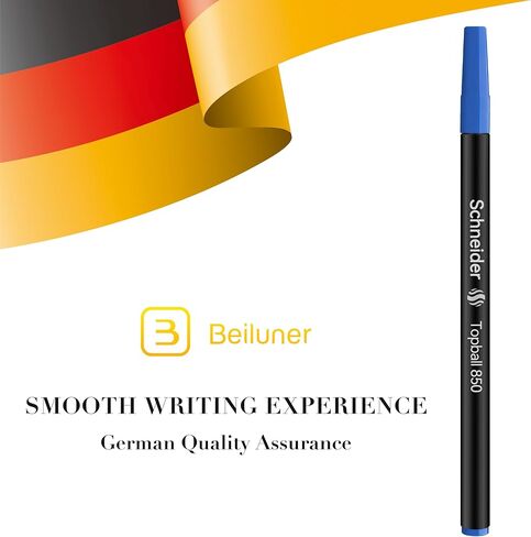 Schneider Rollerball Refill Blue Fine - Smooth Writing Pack of 10 Rollerball Refills Designed for BEILUNER Pens - Safety Non Dry Roller Pen Refill F - Schneider 850 Size - Made in Germany in Kuwait