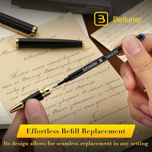 Schneider Rollerball Refill Blue Fine - Smooth Writing Pack of 10 Rollerball Refills Designed for BEILUNER Pens - Safety Non Dry Roller Pen Refill F - Schneider 850 Size - Made in Germany in Kuwait