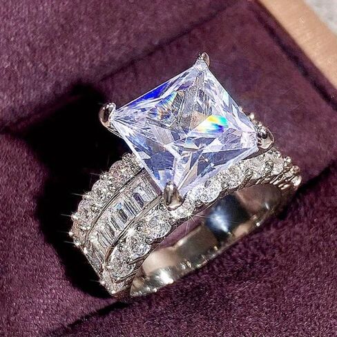 خاتم الخطوبة الفاخر Blingbling قطع مربعة من الأحجار الكريمة الاصطناعية للنساء مجوهرات الذكرى السنوية خاتم الزفاف الكلاسيكي in Saudi Arabia