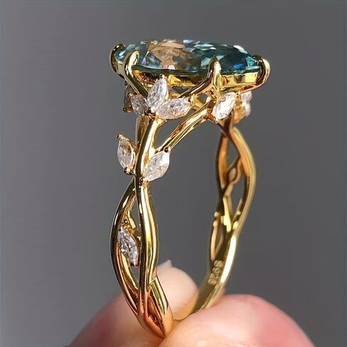 Leaves and Vine Hollow Out Solitaire Ring with Marquise Cut Cubic Zirconia for Women Anniversary Jewelry Birthstone Gift in Saudi Arabia