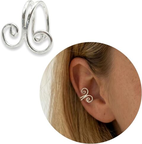 925 Sterling Silver SINGLE Swirl Spiral Ear Cuff for Non-Pierced Ear - Small Dainty Pierceless Clip Earring, Ear Wrap, Cartilage for Women | Handmade by MiYa Jewelry Creations in Kuwait