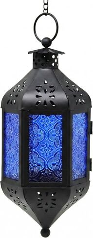 VELA LANTERNS Hanging Decor Moroccan Lamp Decorative Lantern Indoor Outdoor Candle Holder for Patio or Porch, Weddings, Halloween, Christmas, Amber Glass in Kuwait