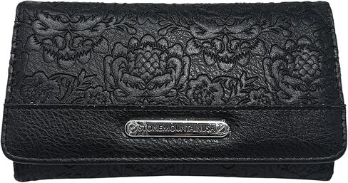 محفظة ستون ماونتن كبيرة منقوشة بالزهور SLG سوداء بيزلي | جلد أسود | 7x2x4 بوصة in Kuwait