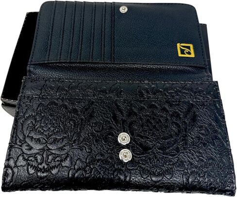 محفظة ستون ماونتن كبيرة منقوشة بالزهور SLG سوداء بيزلي | جلد أسود | 7x2x4 بوصة in Kuwait