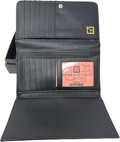 محفظة ستون ماونتن كبيرة منقوشة بالزهور SLG سوداء بيزلي | جلد أسود | 7x2x4 بوصة in Kuwait