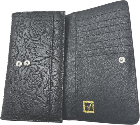 محفظة ستون ماونتن كبيرة منقوشة بالزهور SLG سوداء بيزلي | جلد أسود | 7x2x4 بوصة in Kuwait