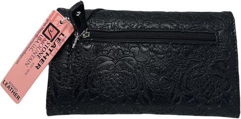 محفظة ستون ماونتن كبيرة منقوشة بالزهور SLG سوداء بيزلي | جلد أسود | 7x2x4 بوصة in Kuwait