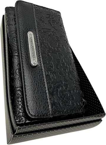 محفظة ستون ماونتن كبيرة منقوشة بالزهور SLG سوداء بيزلي | جلد أسود | 7x2x4 بوصة in Kuwait