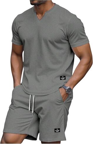 SHENHE Men's Summer Shorts Set 2 Piece Outfits Short Sleeve T Shirt and Shorts Tracksuit in Saudi Arabia
