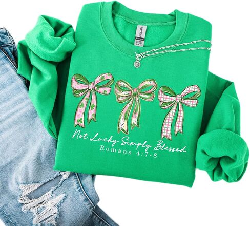 سويت شيرت Not Lucky Simply Blessed St. Patrick's Day - فتحة عنق خضراء من Christian Faith in Kuwait