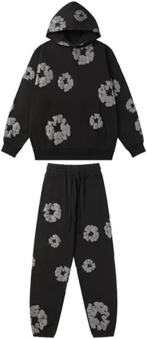 مجموعة سراويل سويت شيرت بغطاء للرأس مطبوعة بفقاعات للرجال والنساء، Y2K زوجين قميص رياضي سراويل الركض مجموعة من قطعتين in Kuwait