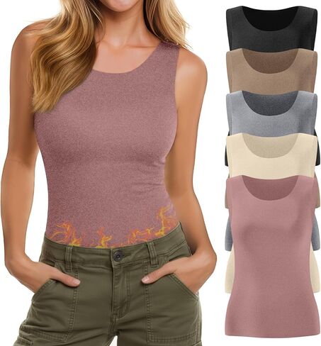5 Pcs Women's Fleece Lined Tank Tops Thermal Crew Neck Sleeveless Tops Basic Casual Yoga Underwear in Saudi Arabia